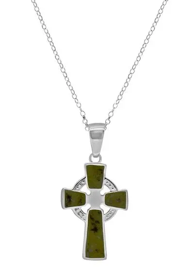 Sterling Silver Connemara Marble Celtic Cross Pendant